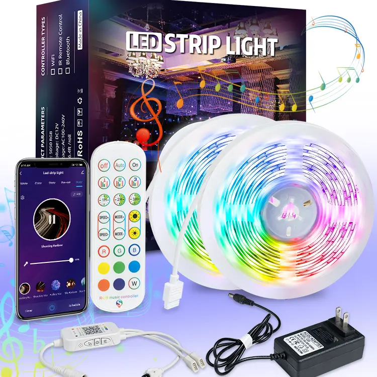 Tira de Luces Led Rgb Para El Hogar, Control remoto por aplicación, inteligente, Para PC 80