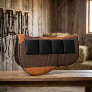 GN EXPORT Tapis de selle d'équitation western polyvalent en feutre marron avec doublure en polycoton et garniture en cuir de vachette, taille personnalisée pour l'équitation - Product Image 2