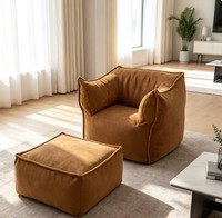 Fauteuil pouf moderne en velours pour salon, housse amovible, rembourrage en mousse déchiquetée, design une place