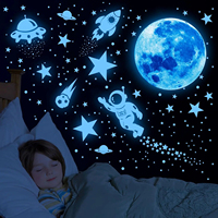 Autocollants muraux personnalisés avec étoiles brillantes, galaxie, astronaute, fusée, vaisseau spatial, planète, extraterrestre, écologiques, imperméables, décoration de chambre d'enfant