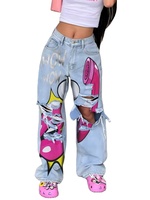 Jeans déchirés grande taille pour femmes, style streetwear, taille haute, motif graffiti, pantalon chic en denim, pantalon long pour femmes
