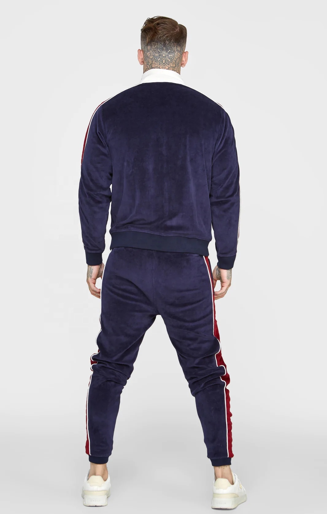 KY Funnel Neck Collar Side Stripe Zipper up Velour Track