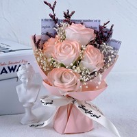 Bouquet de fleurs artificielles de luxe, roses artificielles en savon, mini bouquet de fleurs, lavande, cadeau personnalisé pour la Saint-Valentin