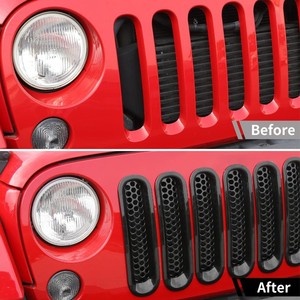 Grille de pare-chocs avant Jeep Wrangler 7 pièces en maille noire 07-17 Pièces de modification - Product Image 1