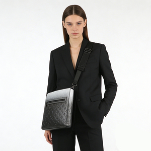 <span class=keywords><strong>Sac</strong></span> bandoulière en cuir PU noir dégradé avec monogramme en relief pour <span class=keywords><strong>homme</strong></span>, avec sangle réglable de marque, grande taille - Product Image 4