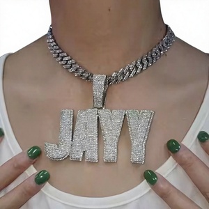 JAYY <b>Initial</b> Pendant 925 <b>Silver</b> Diamond Hip Hop <b>Necklace</b> Unisex Everyday Wear Jewelry - Product Image 1