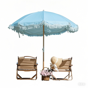 Oferta Especial Sombrilla de Lona para Playa, Cabaña de Playa Cuadrada, Tienda Instantánea con Borlas, Parasol de Madera para Jardín Exterior con Flecos - Product Image 6