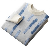 Pull en tricot jacquard tissé pour homme, 100 % pure laine, rayé, anti-plis, à manches longues, col épais, coupe ample, automne 2026