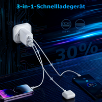 Chargeur rapide GaN 70W à 3 ports USB-C PD, adaptateur mural pour MacBook, iPhone, Samsung, alimentation portable de voyage avec prise US/EU/UK/KR