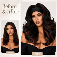Perruque synthétique résistante à la chaleur pour femme, avec bandeau réglable sans colle, boucles crépues, ondulations profondes, mèches auburn noires, pour usage quotidien – Fournisseur d'usine