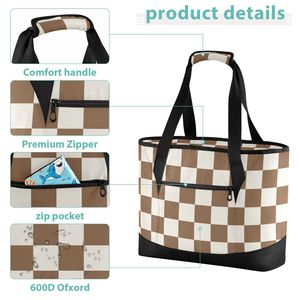 Bolsa de Almuerzo Personalizada a Cuadros Marrones para Mujer, para Compras y Uso al Aire Libre, Bolsa Térmica al por Mayor con Cierre de Cremallera - Product Image 6