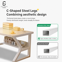 Bureau d'ordinateur SHIZOA en forme de C, panneau de fibres à haute densité 40x20mm, structure en acier, style moderne minimaliste, blanc/blanc crème, pieds en acier en forme de C