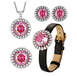 Wholesale Hot Style Fashion Jewelry Eco-friendly Copper 16-10mm Pink Cubic Zirconia Leather Bracelet Women Set for Women - Product Image 1