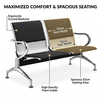 Chaise d'attente d'hôpital à assise individuelle en PVC noir, dossier perforé en acier laminé à froid chromé, pour hall d'entrée, approvisionnement en gros