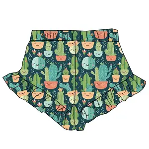 2024 Summer Ruffle Shorts For Girl Milk Silk Soft Fabric Casual Comfortable Shorts New Arrival Custom Print Ruffle Shorts