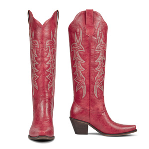 Botas Vaqueras Bordadas WETKISS OEM para Mujer, Botas Altas hasta la Rodilla con Punta en Pico, Tacón Grueso, Botas de Vaquera para el Día del Partido - Product Image 3