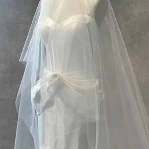 Robe de mariée sirène Jancemebr NT62 moderne et élégante, avec traîne chapelle, en dentelle, ornée de cristaux et de fleurs 3D, sans manches, coupe ajustée - Product Image 6