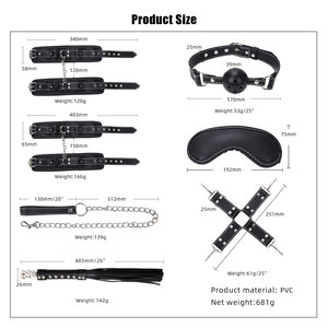 Equipaggiamento Bondage nero in pelle artificiale Fluff 8 pezzi Strapon BDSM Bondage Kit per adulti Sex Toys Juguetes Sexuales - Product Image 4