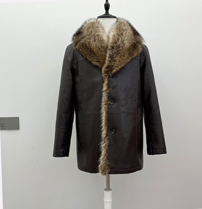 Giacca in Pelle da <span class=keywords><strong>Uomo</strong></span> Invernale <span class=keywords><strong>con</strong></span> Collo in <span class=keywords><strong>Pelliccia</strong></span> Spessa, Lunga, Imbottita e Calda - Product Image 2