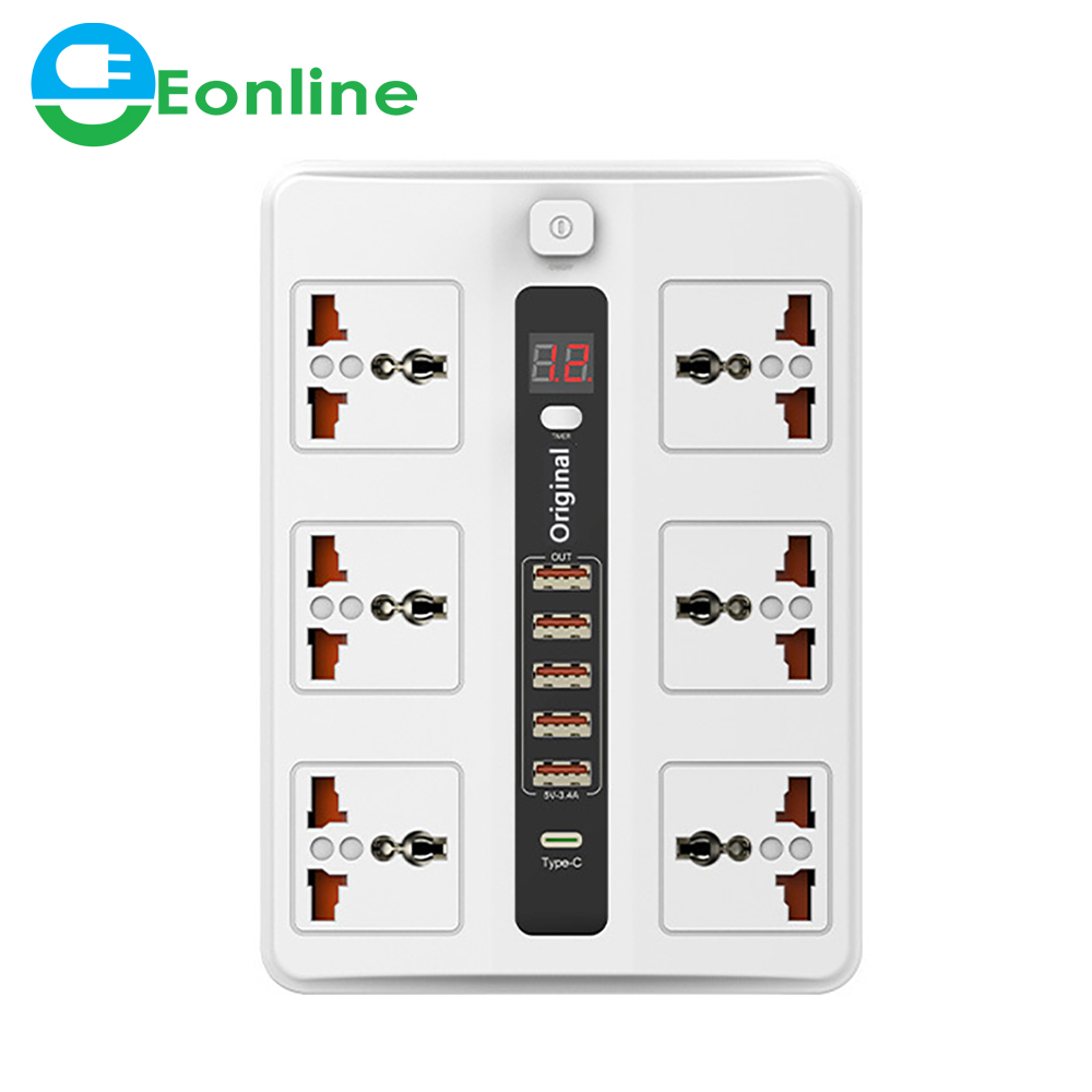 EONLINE Несколько протектор удлинителя 6-контактная розетка переменного тока электрическая розетка ЕС с 5 USB-адаптером для зарядного устройства 2 м удлинитель