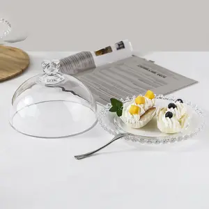 Mesa pastel boda decoración transparente pastel plato pastel soporte conjunto con cubierta de vidrio