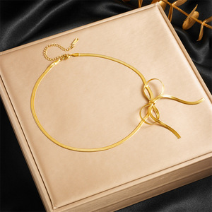 Bowknot Snake Chain Necklace Gold Plated Stainless Steel Fashion Pendant For Gift - Product Image 3