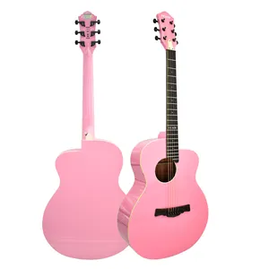 Geake-guitarra S-350 para uso profesional, instrumento acústico de 38 pulgadas, hecho a mano, color rosa