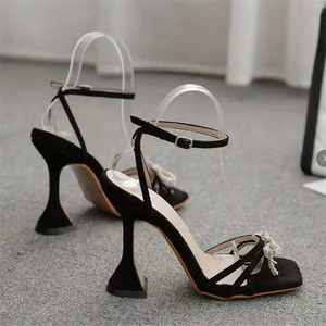 Heeled <b>Sandals</b> Fashion Rhinestone <b>Bow</b> High-heeled <b>Sandals</b> for Women in Foreign Trade High Slim Heels Floral Roman <b>Sandals</b> - Product Image 2