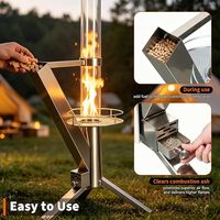 Brasero extérieur moderne à granulés de bois avec tube en verre, en acier inoxydable, sans fumée, design portable pour le camping, le jardin et l'arrière-cour