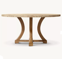 Table Ronde RH OEM avec Plateau en Marbre, Base Croisée, Design Mid-Century, Ensemble de Restaurant de Luxe, Meubles de Villa en Chêne