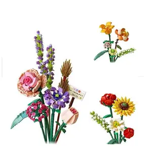 1657-1659 Mini parçacık buket ayçiçeği gül çiçek modüler yapı taşları tuğla çocuk eğitici oyuncak hediye