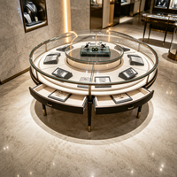 Vitrine de présentation de bijoux de luxe, comptoir circulaire en verre trempé pour bijoux avec tiroirs de rangement et éclairage LED