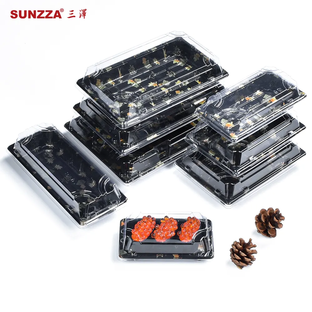 Sunzza Pakket Groothandel Sz00 Take-Out 3Pcs Voedselverpakking Weg Te Gaan Bento Wegwerp Blister Sushi Doos Met Antifog Cover