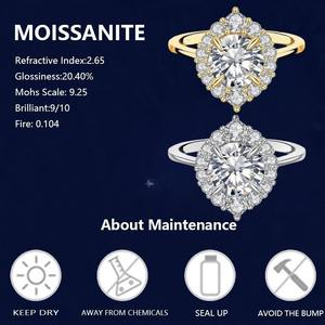 Moissanite brillante con certificado GRA 925 anillo de compromiso de <span class=keywords><strong>Halo</strong></span> Vintage de lujo de plata para mujer joyería de destino - Product Image 6
