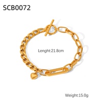 Bracelet en acier inoxydable avec pendentif en forme de cœur plaqué or 18 carats, chaîne cubaine et à maillons ajustable, fermoir OT