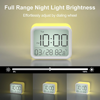 Jam Alarm Elektronik Portabel Modern untuk Anak-anak, Dapat Diisi Ulang, Dilengkapi Dimmer, Bertenaga Baterai, Digital, Bentuk Persegi, Jam Meja, Tampilan Suhu
