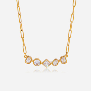 Collier géométrique en zircon plaqué or 18 carats avec serti clos, idéal pour le quotidien - Product Image 1
