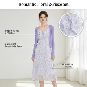CHIU SHUI Set Romantico 2 Pezzi: Abito Floreale e Cardigan in <span class=keywords><strong>Maglia</strong></span> - Elegante Completo Stile Spiaggia per Collezioni Boutique - Product Image 2
