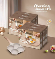 Poêle carrée moderne en fonte antiadhésive pour omelettes, compatible gaz et induction, avec poignée en bois, écologique, couvercle en verre 4 tasses