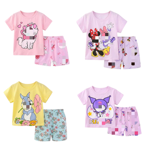 Bulala Set di <span class=keywords><strong>abbigliamento</strong></span> <span class=keywords><strong>estivo</strong></span> per bambina con motivo cartoon, 2 pezzi, pantaloncini a maniche corte in cotone traspirante in stile europeo e americano - Product Image 1