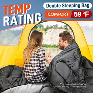 Waterproof Double-Width Three Seasons Couple Polyester Hooded Sleeping <b>Bag</b> with Warm Envelope for Family Camping - Product Image 2