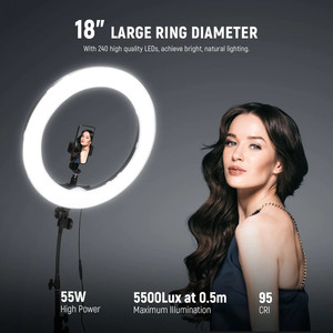 Pour <span class=keywords><strong>NEEWER</strong></span> professionnel 18 pouces 55W 5600K CRI95 support réglable à intensité variable pour la photographie Kit d'éclairage annulaire LED - Product Image 2