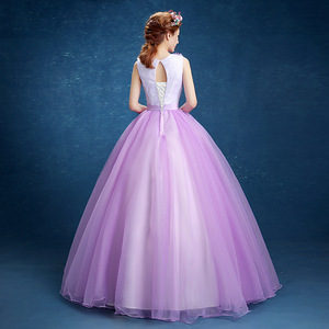 Women's Long Tulle Ball Gown Pink Violet Stage Performance Dress High Waisted Wedding Style Adult Size - Product Image 3