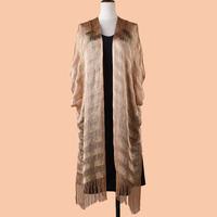 Châle en maille métallique pour femme avec franges, creux, long, pour soirée, cape ouverte sur le devant, couverture de fête