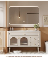Meuble-lavabo de salle de bain en bois massif avec vasque intégrée en céramique émaillée, style vintage français, étanche IPX4