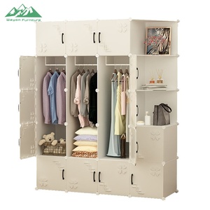 <span class=keywords><strong>Armadio</strong></span> Pieghevole in Plastica Beige Chiaro con Motivo a Quadrifoglio Wayon, con Porte, Spazio Appendiabiti e <span class=keywords><strong>Ripiani</strong></span> per Camera da Letto - Product Image 4