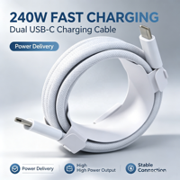 Câble de charge rapide de haute qualité en gros, 2 m, 240 W, USB-C vers C, pour Macbook, câble de données pour iPad, câble de charge pour iPad 2