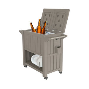 3-में-1 सेवारत गाड़ी भंडारण टेबल प्रस्तुत करने का स्टेशन लकड़ी बनावट 80L बर्फ बाल्टी कूलर रोलिंग कैबिनेट ट्राली चार पहियों के साथ गाड़ी - Product Image 1