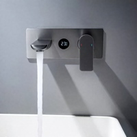 Robinet de lavabo moderne à affichage numérique à un trou, mélangeurs en acier inoxydable, robinets en cascade, montage mural, robinet de salle de bain