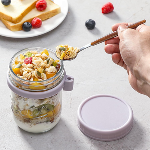 Paquete <span class=keywords><strong>de</strong></span> 6 Frascos <span class=keywords><strong>de</strong></span> Vidrio <span class=keywords><strong>de</strong></span> 16 oz para Avena Nocturna con Tapas y Cucharas, Gran Capacidad, Herméticos, Transparentes, para Leche, Cereal, Fruta - Product Image 4